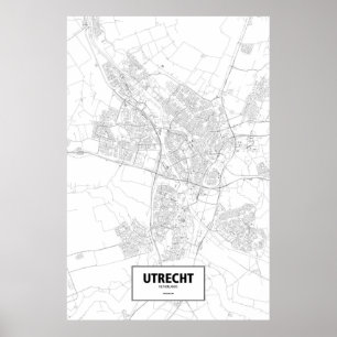 Poster Utrecht, Pays-Bas (noir sur blanc)