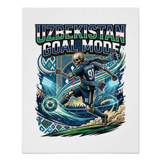 Poster Uzbekistan Mode de but squelette attaquant nations (Devant)