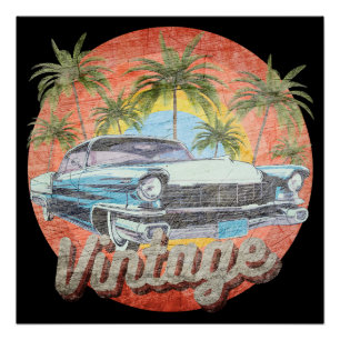 Poster Vacances d'été en voiture vintage rustique