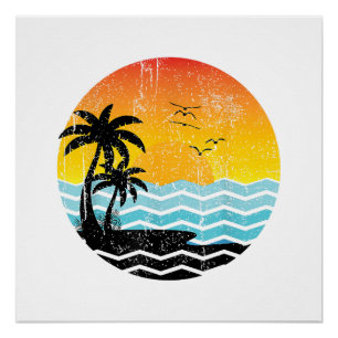 Poster Vacances d'été Palmiers Rétro Coucher de soleil Tr