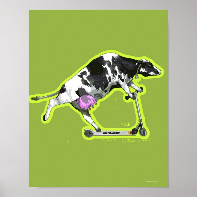 Poster Vache à cheval sur un scooter (Devant)