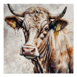 Poster Vache d'aquarelle no 4