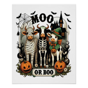Poster Vache de Halloween Moo ou Boo