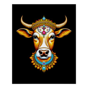 Poster Vache décorée pongée