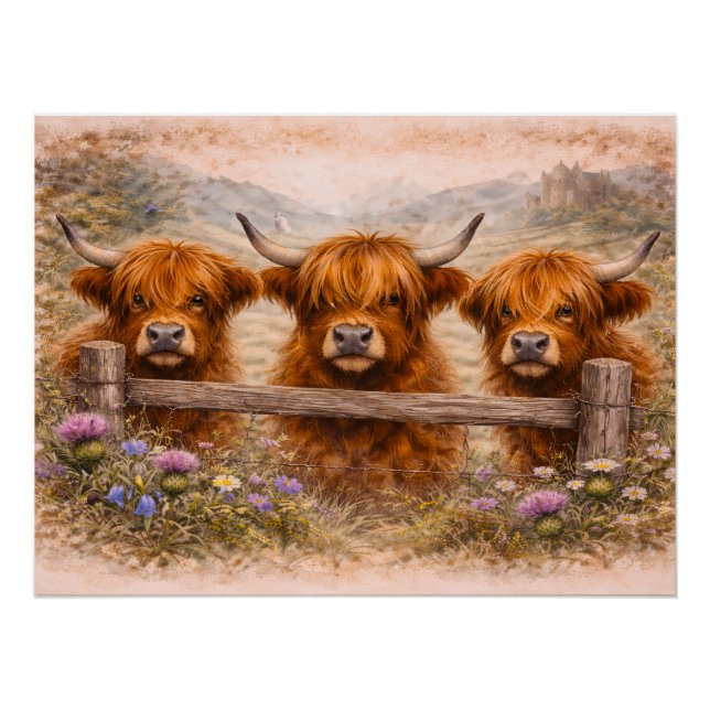 Poster Vache des Highlands - Animaux à l'aquarelle (Devant)