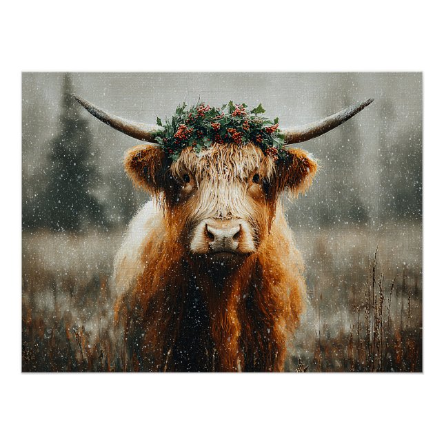 Poster Vache des Highlands avec couronne de couronne de N (Devant)