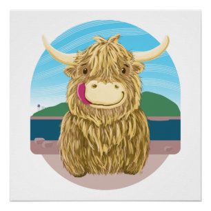 Poster Vache Écossaise Highland, Chilling Sur La Plage