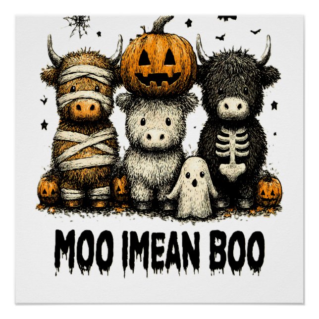 Poster Vache Highland Écossaise Halloween Effrayante (Devant)