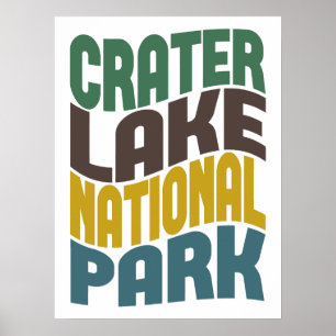 Poster Vague de parc national de lac crater rétro