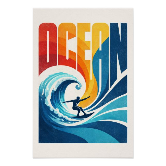 Poster Vague Océanique – Art de Style de Vie Surf Rétro (Devant)