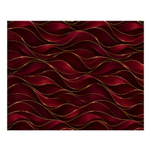 Poster Vagues de marbre rouge burgundy élégantes avec acc