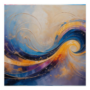 Poster Vagues d'énergie Abstraite cosmique en or