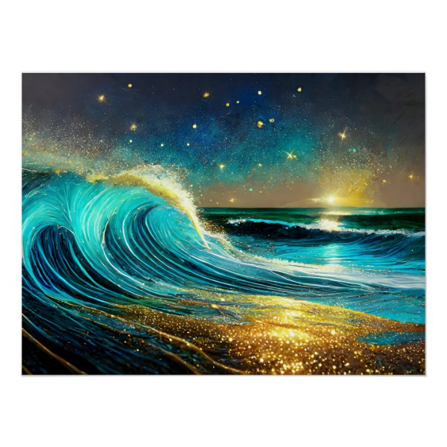Poster Vagues océaniques divergentes scintillantes (Devant)