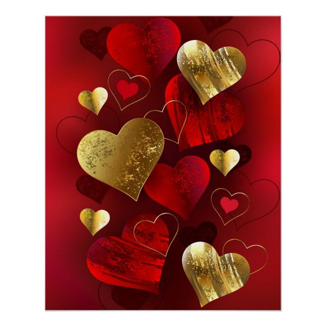 Poster Valentines dorées et rouges (Devant)
