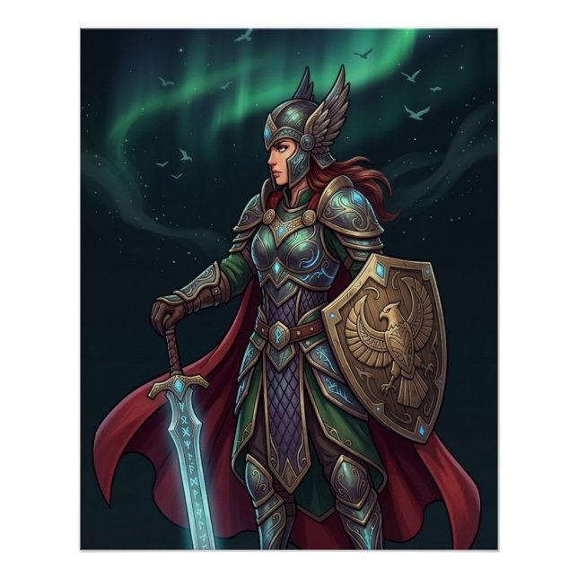 Poster Valkyrie Warrior Goddess In Green Armor (Devant)