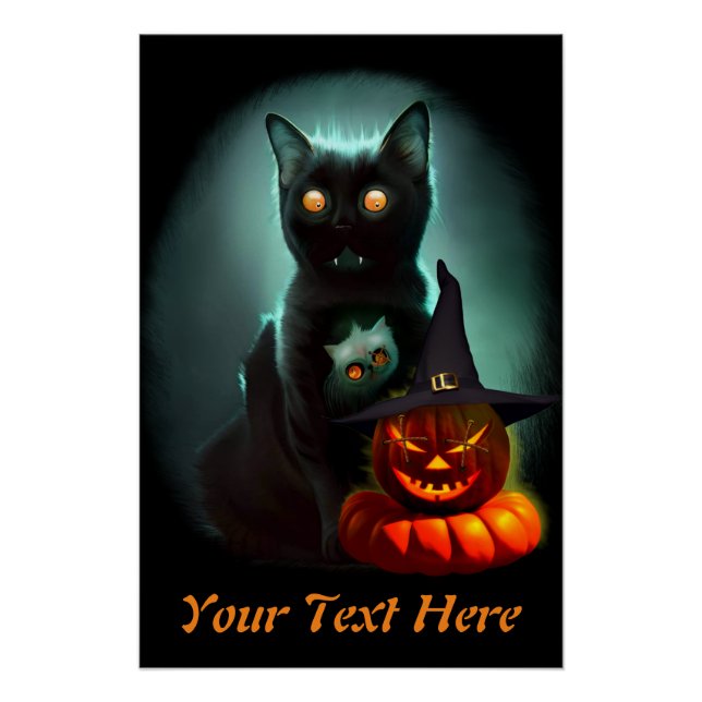 Poster Vampire Chat et Assistant Citrouille Halloween Sur (Devant)