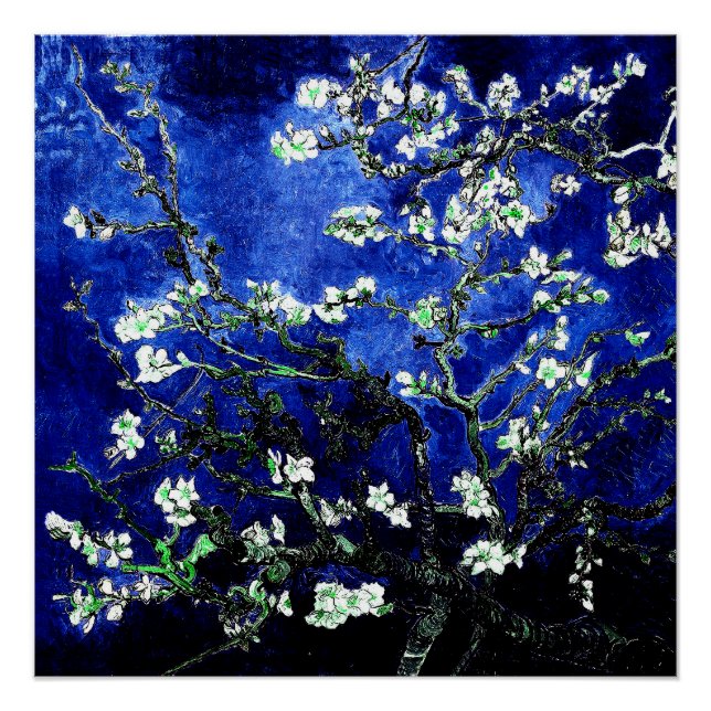 Poster Van Gogh Almond Blossoms bleu vert (Devant)