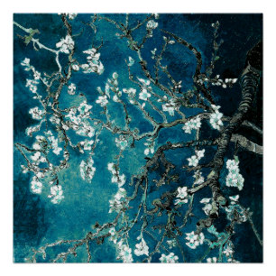 Poster Van Gogh Almond Blossoms Dark Turquoise