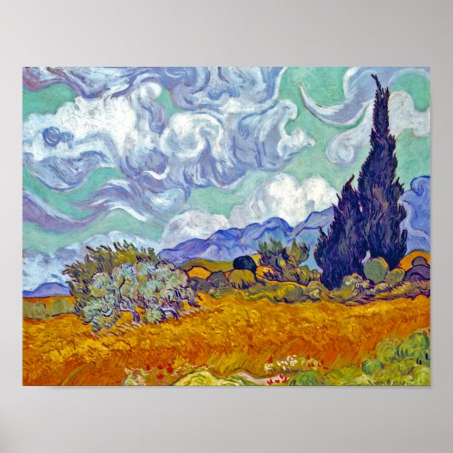 Poster Van Gogh - Champ de blé avec cyprès (Devant)