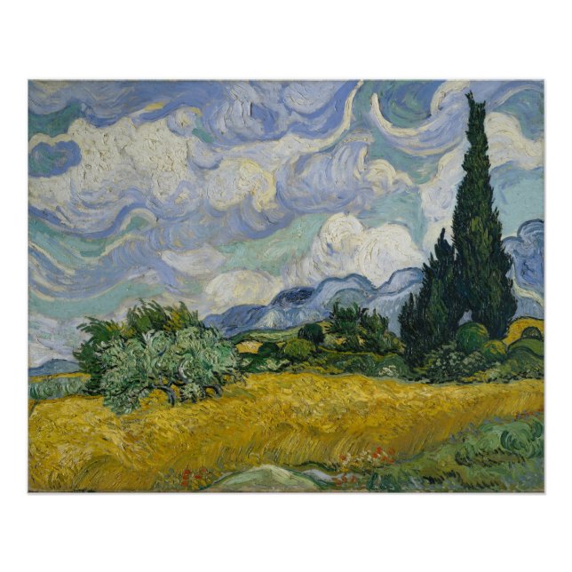 Poster Van Gogh Champ de blé avec Cyprès Célèbre Art (Devant)