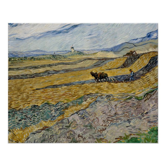 Poster Van Gogh Enfermé Field avec Plowman Glossy (Devant)