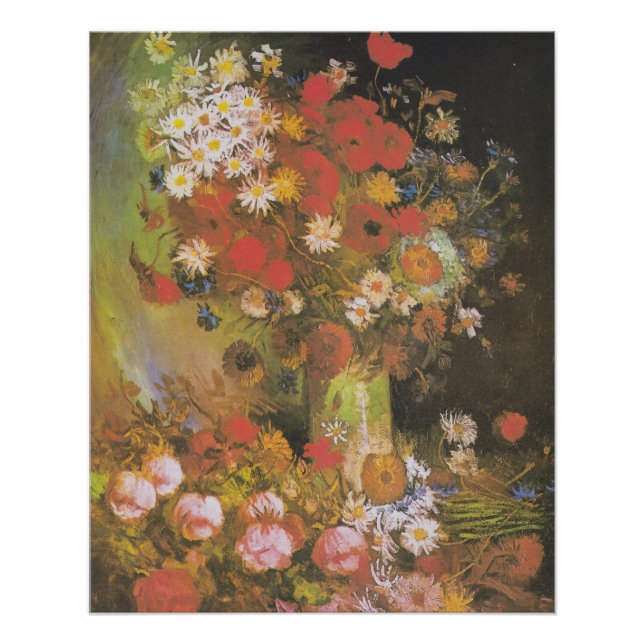 Poster Van Gogh Peonies Vintages et chrysanthèmes (Devant)