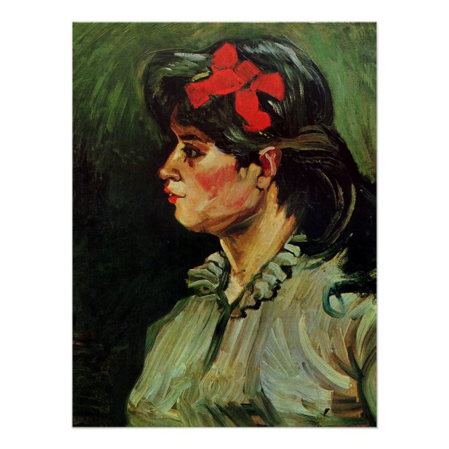 Poster Van Gogh - Portrait de femme au ruban rouge (Devant)
