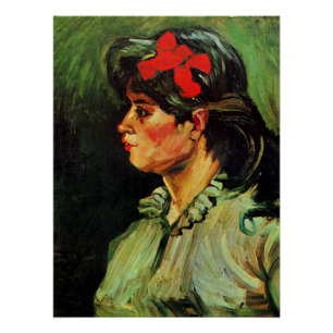 Poster Van Gogh - Portrait de femme au ruban rouge