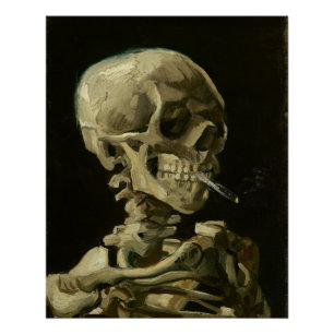 Poster Van Gogh, squelette avec une cigarette allumée