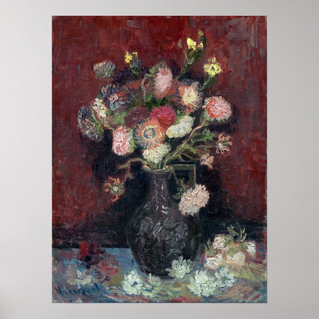 Poster van Gogh Vase avec chinois Asters et Gladioli (Devant)