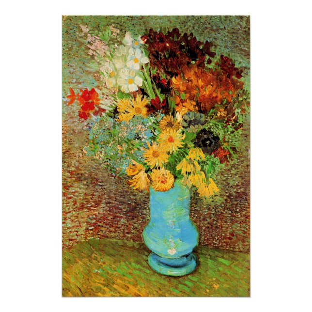 Poster Van Gogh - Vase avec marguerites, anémones, (Devant)