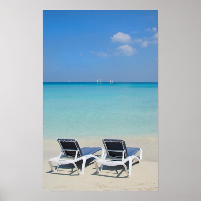 Poster Varadero, Cuba. Sable et chaises de plage (Devant)