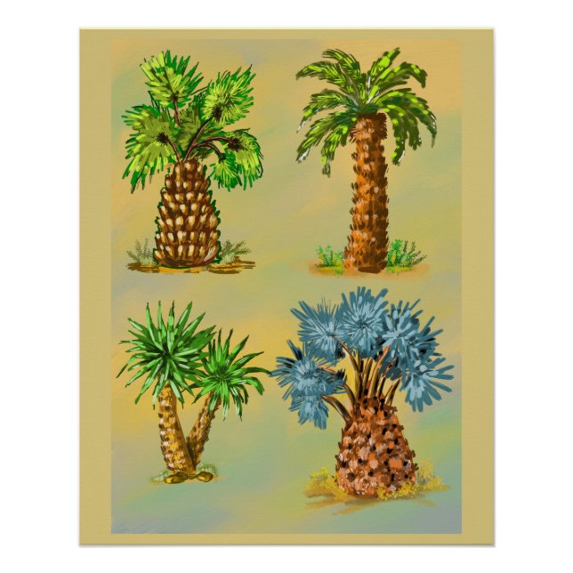 Poster Variétés de palmiers en couleurs. (Devant)