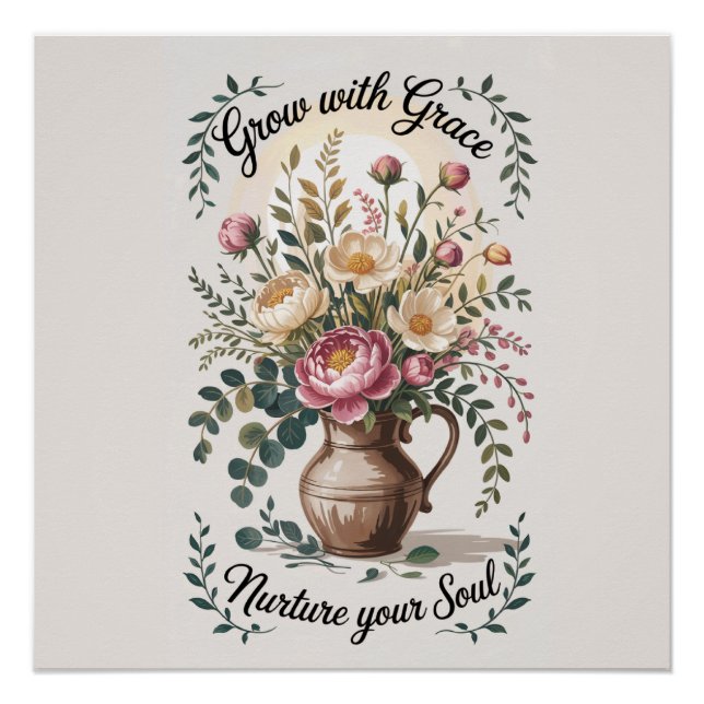 Poster Vase Avec Floraux Croissance Avec Citation Grace (Devant)