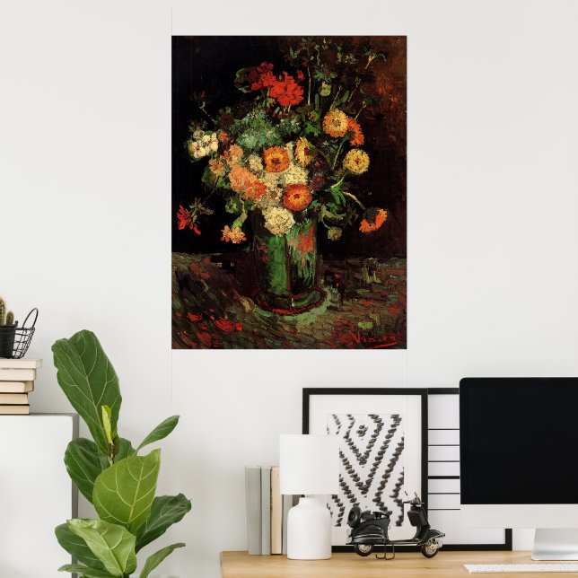 Poster Vase avec Zinnias et Geraniums, Vincent van Gogh (Bureau à domicile)