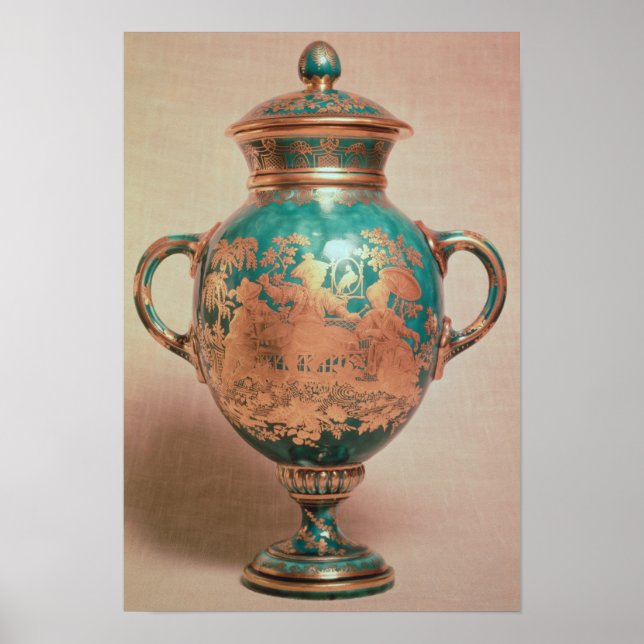 Poster Vase Chelsea et couvercle avec chinoiserie dorée (Devant)