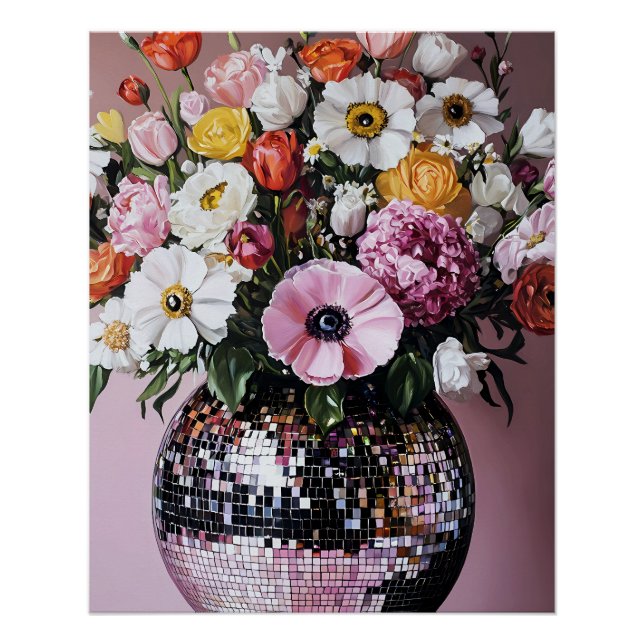 Poster Vase disco avec fleurs (Devant)