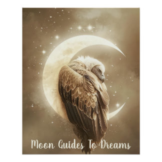 Poster Vautour bébé oiseau dormant sur Lune