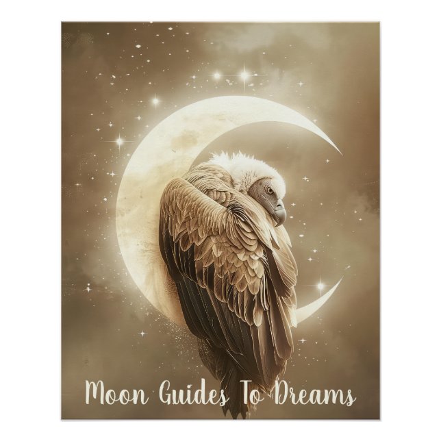 Poster Vautour bébé oiseau dormant sur Lune (Devant)