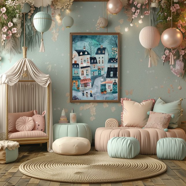 Poster Vecindario Encantador: Paisaje Folk y Naive Colori (Créateur téléchargé)