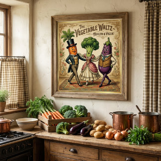 Poster Vegetable Waltz Dancing Veggies Vintage Victorian