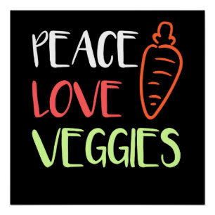 Poster Végétalien - Paix Amour Légumes
