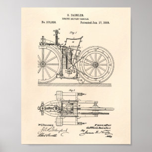 Poster Véhicule motorisé 1888 Brevet Art Vieux Poivre
