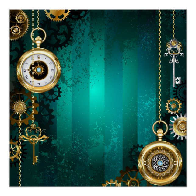 Poster Veille bijoux Steampunk sur un Arrière - plan vert (Devant)