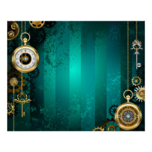 Poster Veille bijoux Steampunk sur un Arrière - plan vert
