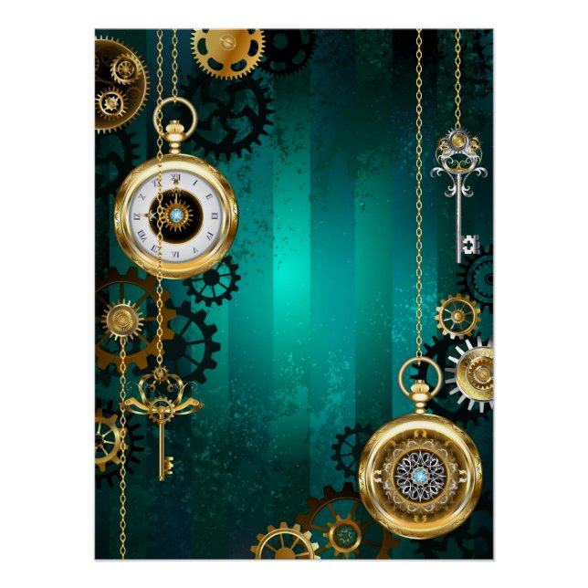 Poster Veille bijoux Steampunk sur un Arrière - plan vert (Devant)