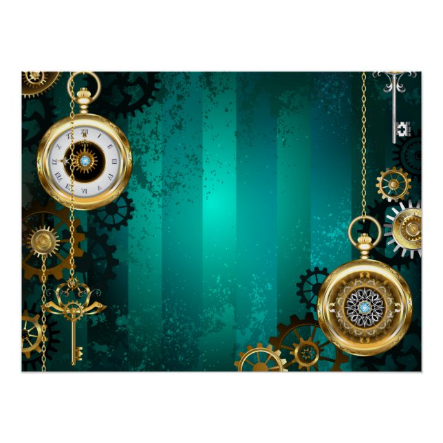 Poster Veille bijoux Steampunk sur un Arrière - plan vert (Devant)