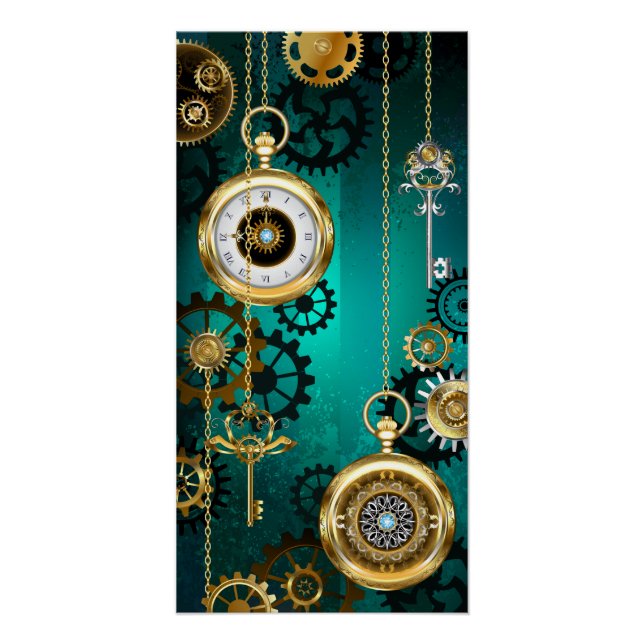 Poster Veille bijoux Steampunk sur un Arrière - plan vert (Devant)