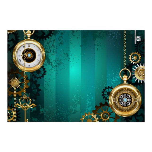 Poster Veille bijoux Steampunk sur un Arrière - plan vert (Devant)