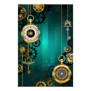 Poster Veille bijoux Steampunk sur un Arrière - plan vert